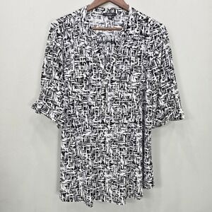 Cocomo Woman Popover Top Size 2X Black White‎ Pockets Office Career Mature